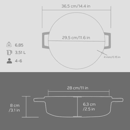 Öntöttvas serpenyő, 28cm/3,5L "Premium Majolica", szürke - LAVA márka