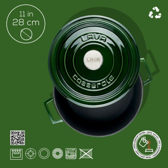 Öntöttvas tepsi, 28cm/6.71L, "Premium Majolica", Zöld - LAVA