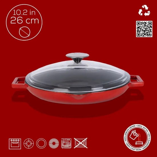 Lava serpenyő fedővel 26 cm, piros