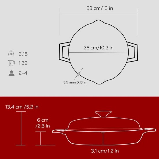 Lava serpenyő fedővel 26 cm, piros