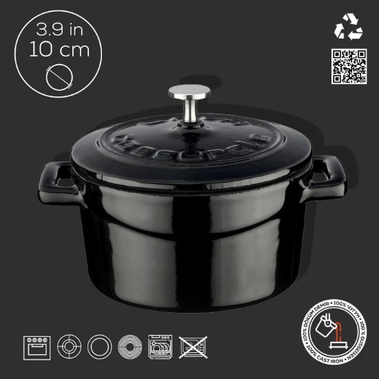 Lava öntvény lábas, 10cm/0,35L, "Folk", fekete