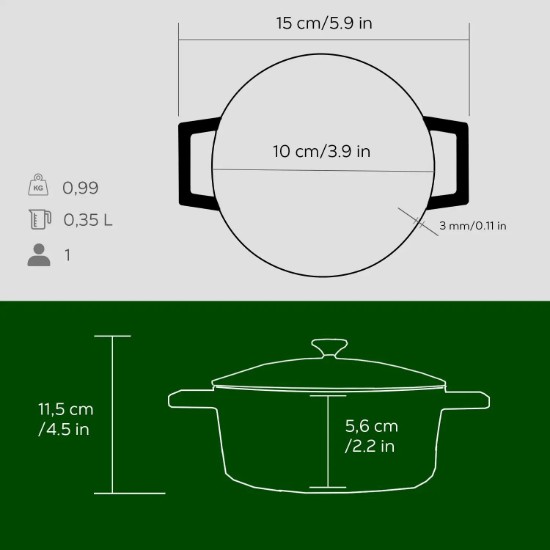 LAVA öntvény lábas, 10cm/0,35L "Folk", zöld