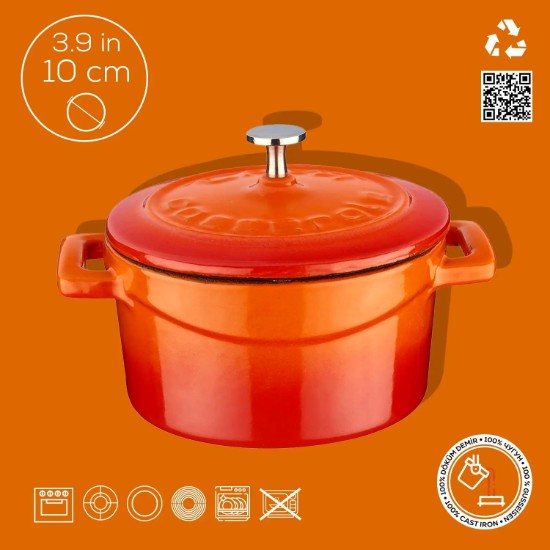 Lava öntvény lábas  10 cm, narancssárga