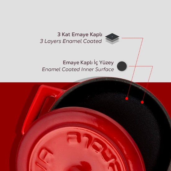 Lava öntvény lábas, 10cm/0,35L "Folk", Piros