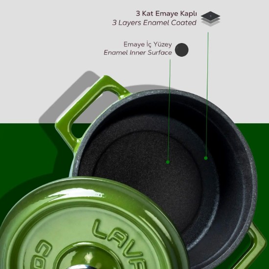 Lava öntvény lábas, 12cm/0,53L, "Trendy", zöld