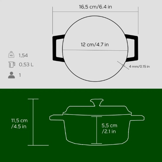 Lava öntvény lábas, 12cm/0,53L, "Trendy", zöld