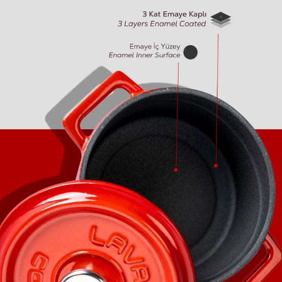 Lava öntvény lábas 12cm/0,53L, "Trendy", Piros