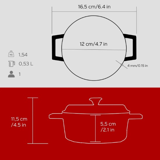 Lava öntvény lábas 12cm/0,53L, "Trendy", Piros