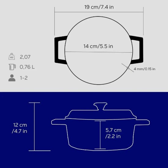 LAVA öntöttvas edény Kék, 14cm/0,8L, "Trendy"
