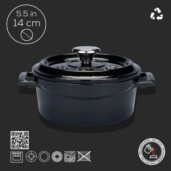 Lava öntvény lábas  14 cm, fekete