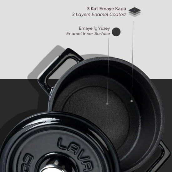 Lava öntvény lábas  14 cm, fekete