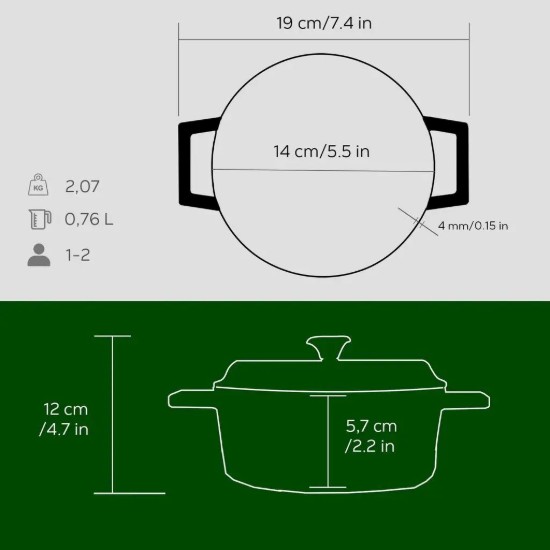 Lava öntvény lábas 14 cm, zöld