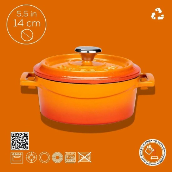 Lava - 14cm/0,8L-es öntvény lábas, narancssárga