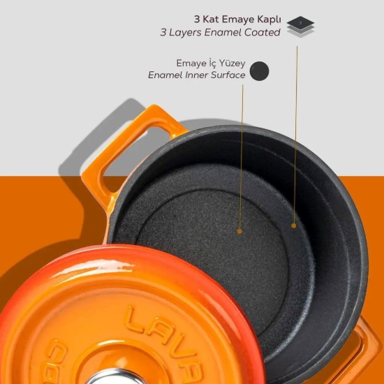 Lava - 14cm/0,8L-es öntvény lábas, narancssárga