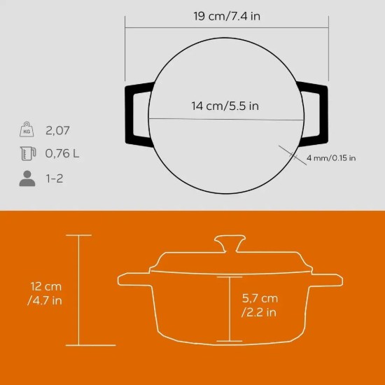Lava - 14cm/0,8L-es öntvény lábas, narancssárga