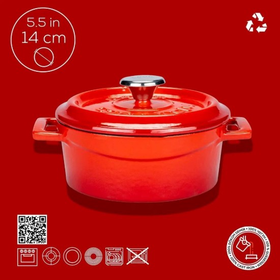 Lava öntvény lábas  14 cm, "Trendy", piros