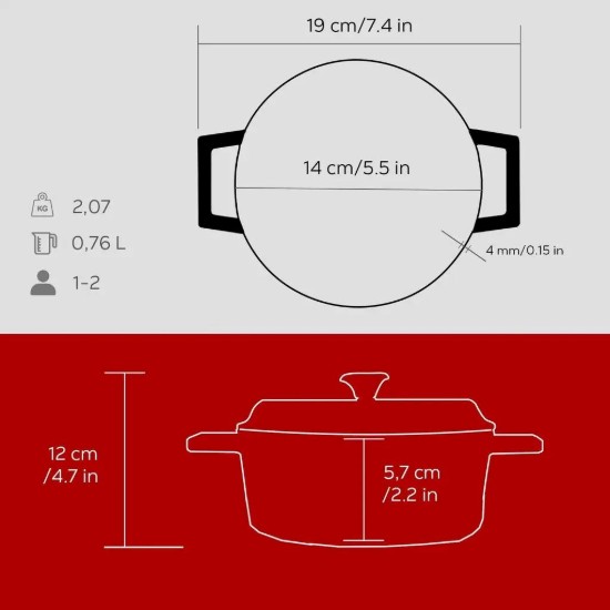 Lava öntvény lábas  14 cm, "Trendy", piros