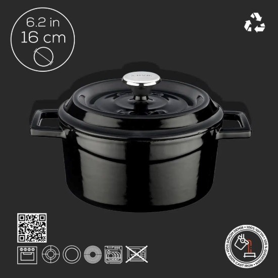 LAVA öntvény lábas, 16cm/1,33L "Trendy", fekete