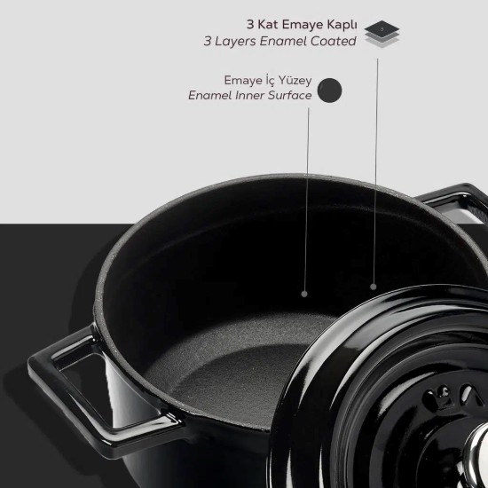 LAVA öntvény lábas, 16cm/1,33L "Trendy", fekete