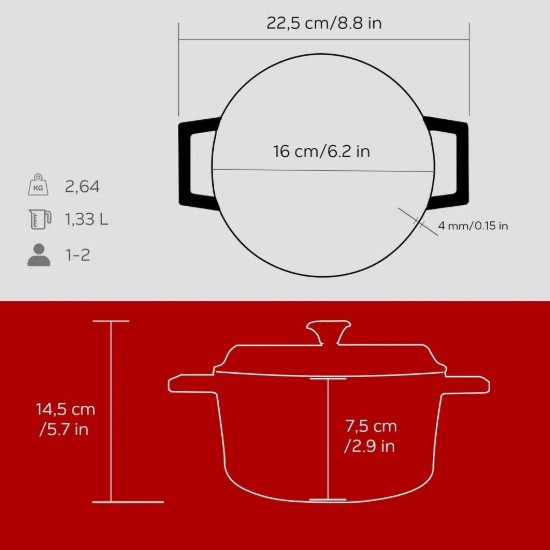 Lava öntvény lábas 16 cm, "Trendy", piros