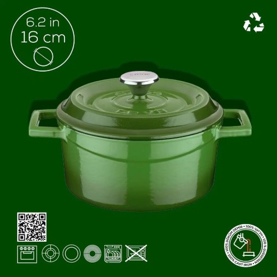 LAVA öntvény lábas, 16cm/1,33L "Trendy", zöld