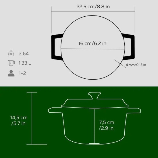 LAVA öntvény lábas, 16cm/1,33L "Trendy", zöld