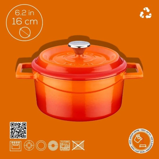 LAVA öntvény lábas, 16cm/1,33L, "Trendy", narancssárga