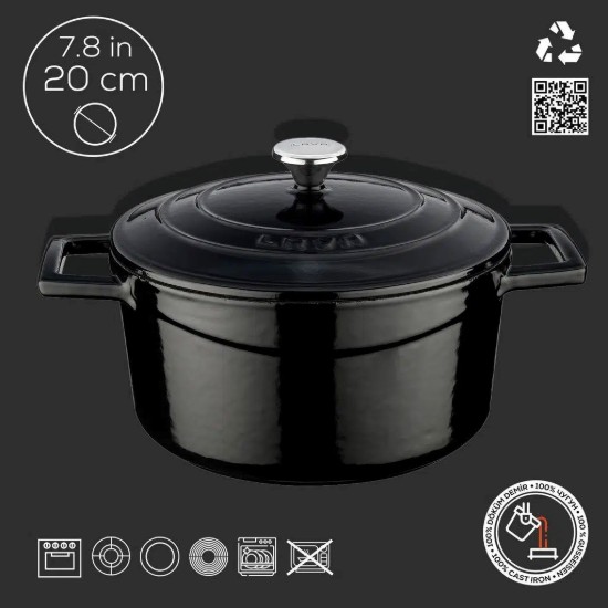 LAVA öntvény lábas, 20cm/2,82L "Folk", Fekete