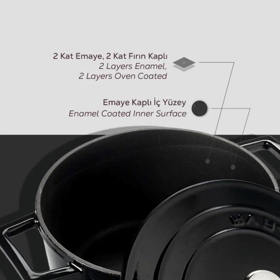 LAVA öntvény lábas, 20cm/2,82L "Folk", Fekete