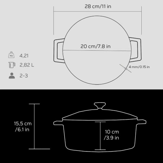 LAVA öntvény lábas, 20cm/2,82L "Folk", Fekete