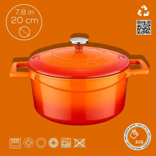 Serpenyő, 20 cm, öntöttvas, "Folk", narancssárga szín - LAVA márka