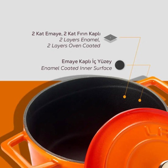 Serpenyő, 20 cm, öntöttvas, "Folk", narancssárga szín - LAVA márka