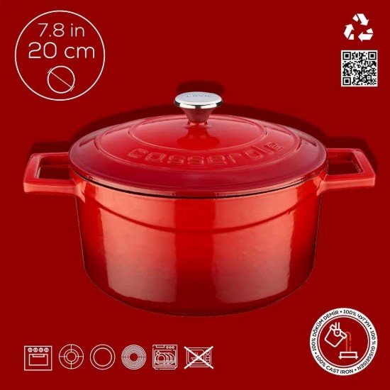 LAVA öntvény lábas, 20cm/2,82L, "Folk", piros