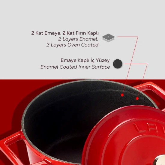 LAVA öntvény lábas, 20cm/2,82L, "Folk", piros