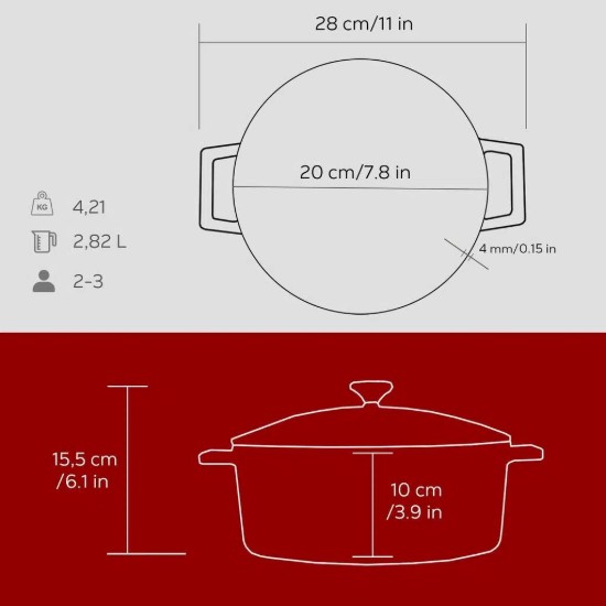 LAVA öntvény lábas, 20cm/2,82L, "Folk", piros