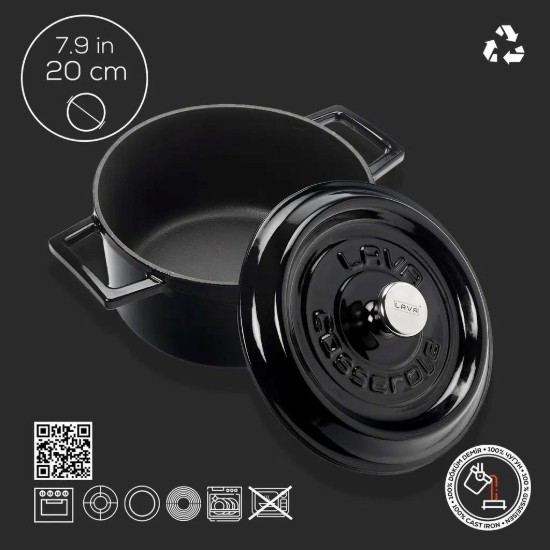 Lábas, öntöttvas, 20 cm,  "Trendy", fekete - LAVA