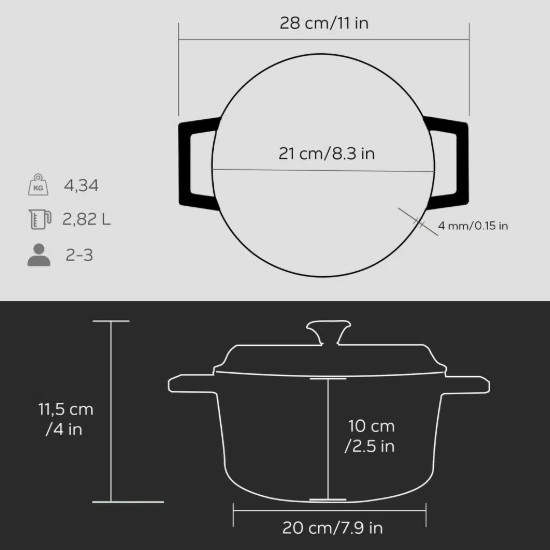 Lábas, öntöttvas, 20 cm,  "Trendy", fekete - LAVA