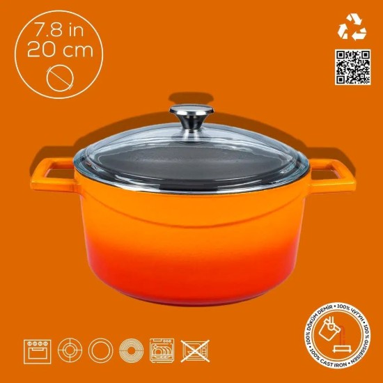 Öntöttvas lábas, 20cm/2,82L "Glaze", Narancsszín - LAVA