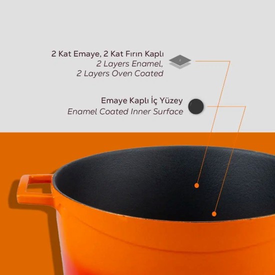 Öntöttvas lábas, 20cm/2,82L "Glaze", Narancsszín - LAVA