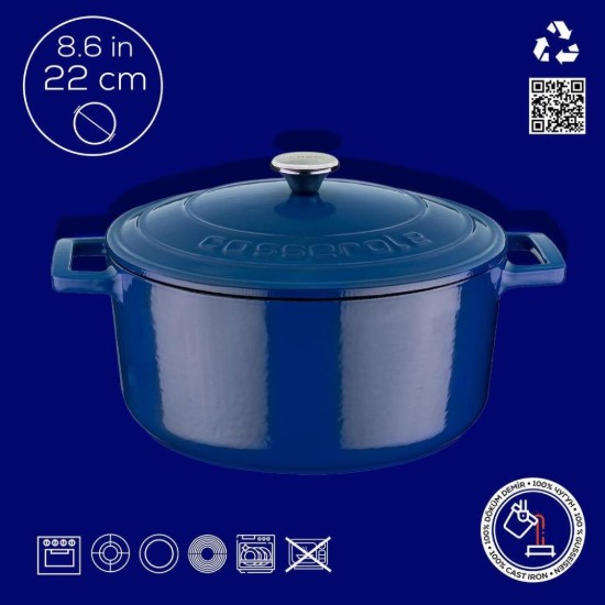 Lava öntvény lábas, 22cm/3,4L, "Folk", kék