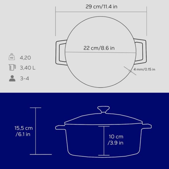 Lava öntvény lábas, 22cm/3,4L, "Folk", kék