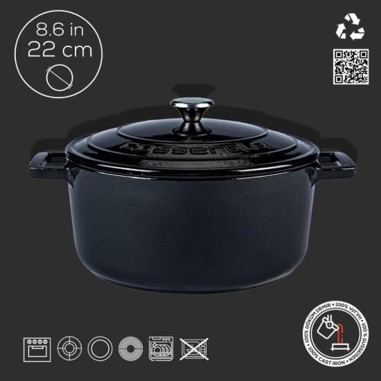 LAVA öntvény lábas, 22 cm/3,4 L, "Folk", Fekete