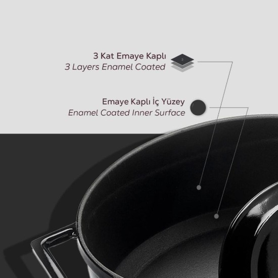 LAVA öntvény lábas, 22 cm/3,4 L, "Folk", Fekete