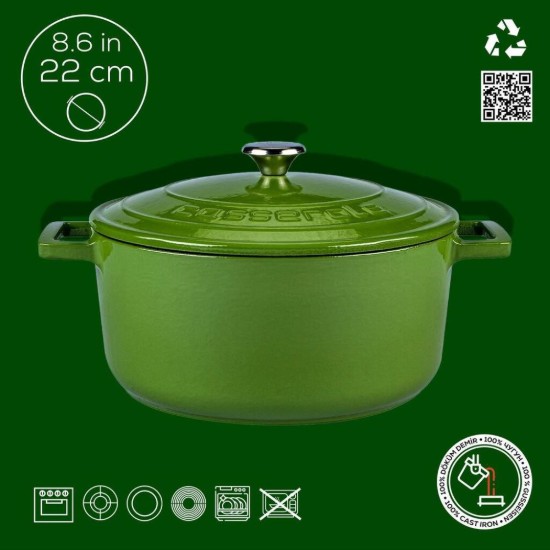 LAVA öntvény lábas, 22cm/3,4L "Folk", zöld