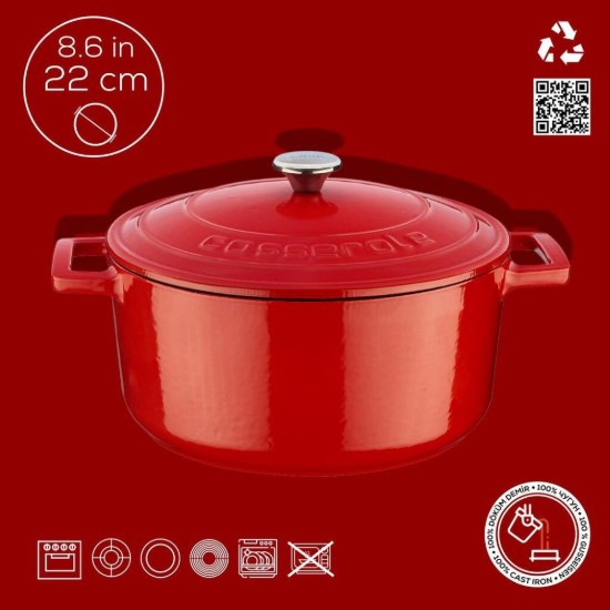 LAVA öntvény lábas, 22cm/3,4L "Folk",  piros