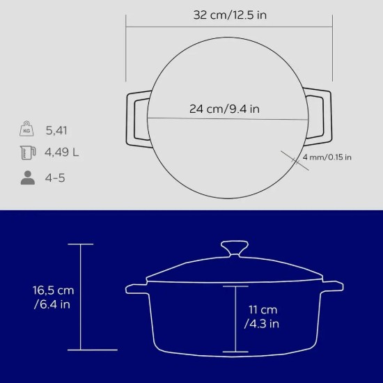 LAVA öntvény lábas, 24cm/4,5L "Folk", kék