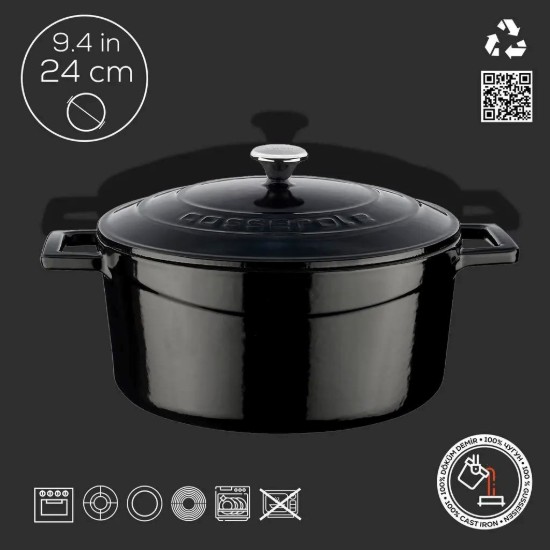 LAVA öntvény lábas, 24cm/4,5L "Folk", fekete