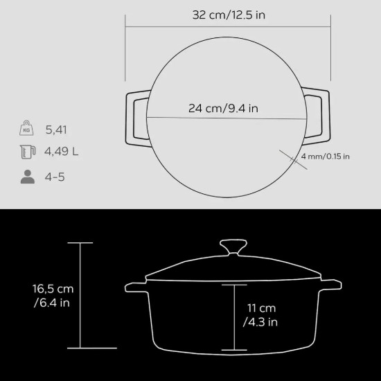 LAVA öntvény lábas, 24cm/4,5L "Folk", fekete
