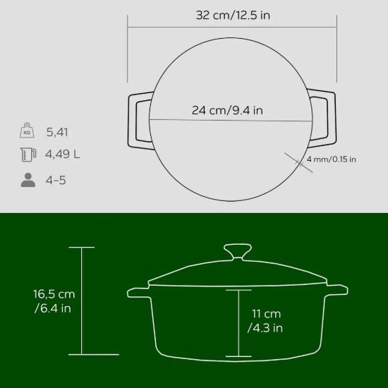 LAVA öntvény lábas, 24cm/4,5L "Folk", zöld