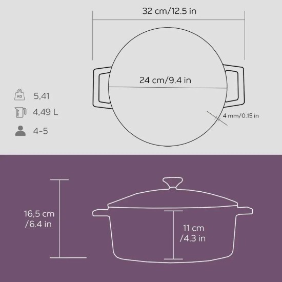 LAVA öntvény lábas, 24cm/4,5L "Folk", lila